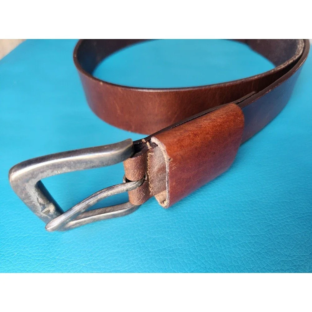 Men's Brown Genuine Leather Casual Dress Belt w/ Silver Tone Buckle 28-32 32in S